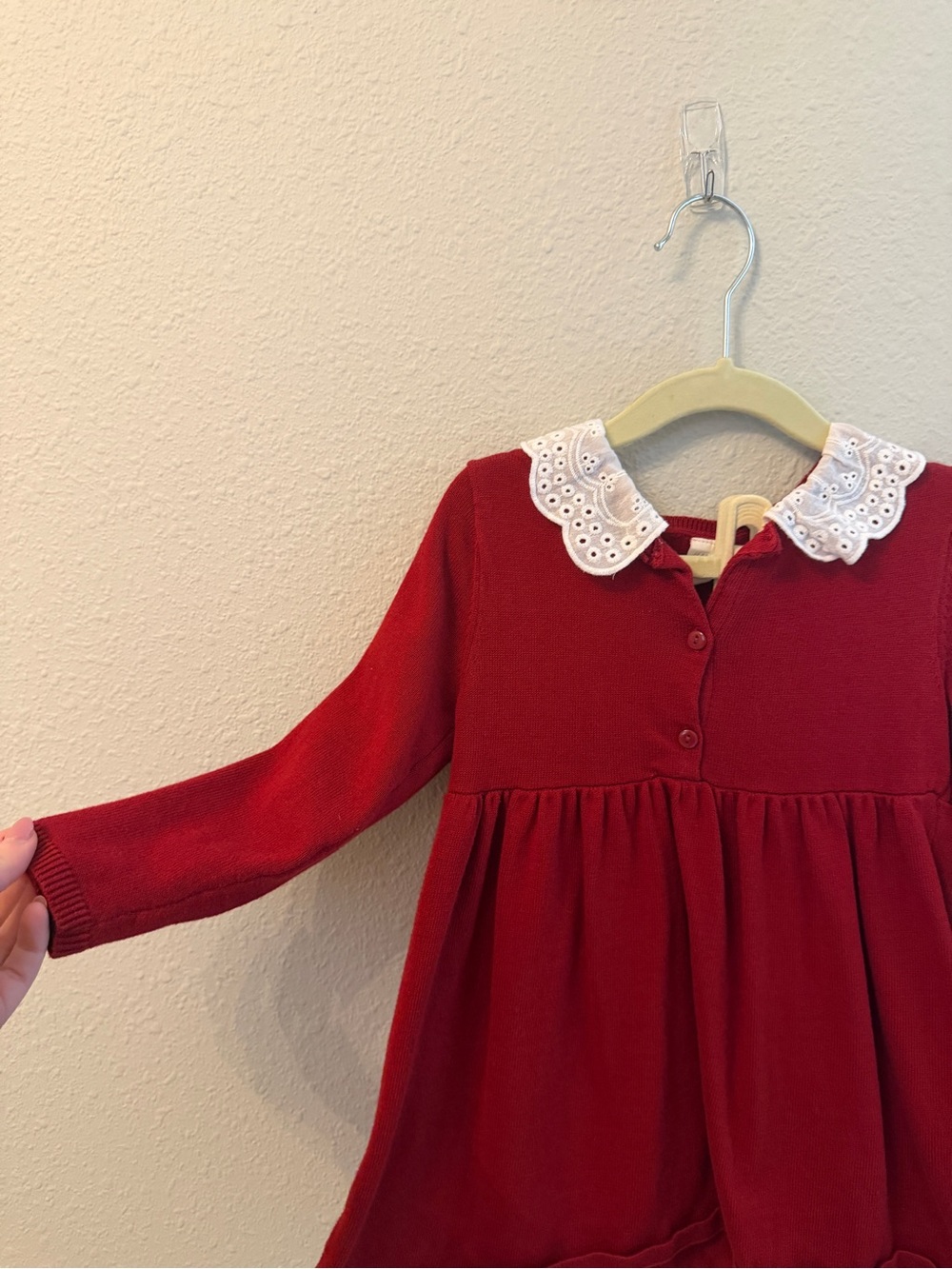 2T H&M Girls Red Long-Sleeve Dress with Eyelet Collar